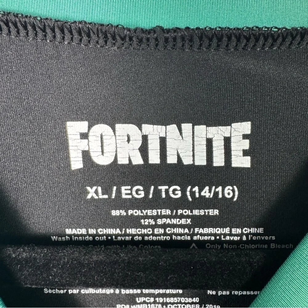Fortnite Black and Green RashGuard Boys Shirt Size XL